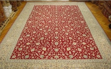 13 x 20 SUPER FINE Tabriz Rug Wool and Silk 400++ KPSI RED GOLD SIGNED