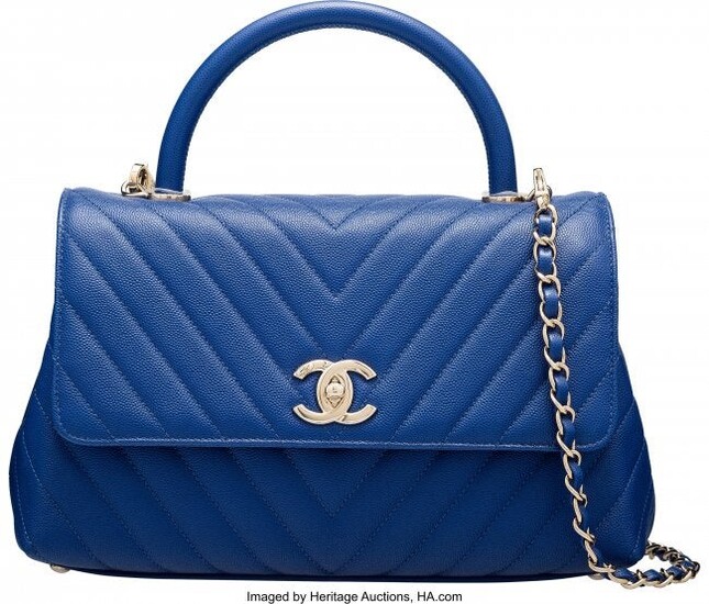 Chanel Blue Chevron Quilted Caviar Leather Small