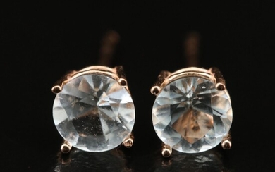 14K Rose Gold Round Faceted Aquamarine Stud Earrings