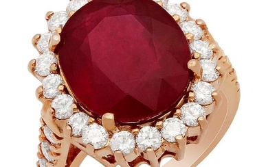 14k Rose Gold 9,89ct Ruby 1.39ct Diamond Ring