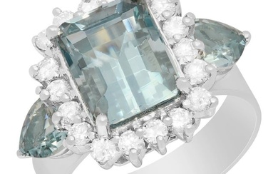 14k White Gold 3.50ct & 0.55ct Aquamarine 0.65ct Diamond Ring