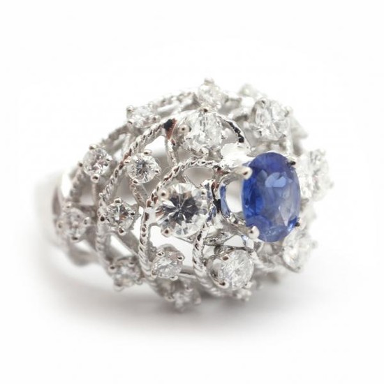 14k White Gold Sapphire & Diamond Cocktail Ring