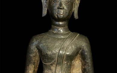 15thC Laos Bronze Buddha- Large, Unique Joyful Folk-Style