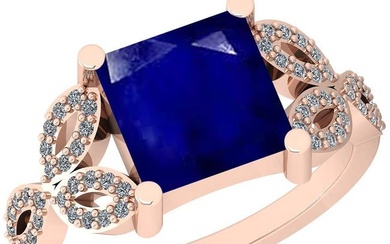 1.70 Ctw SI2/I1 Blue Sapphire And Diamond 14K Rose Gold Ring
