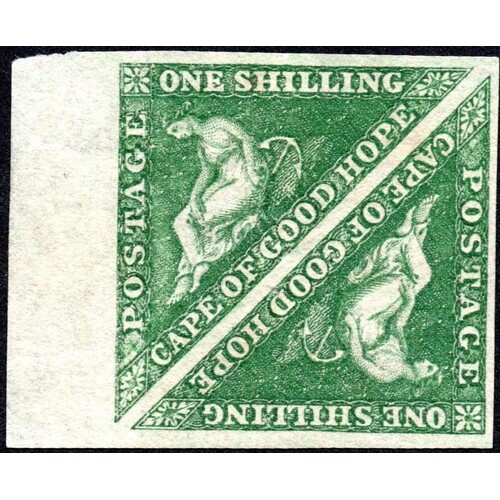 1855-63 WHITE PAPER 1/- DEEP DARK GREEN, a mint pair with pa...
