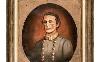 1860s Oil Painting Signed Hiram Grandville, JOHN SINGLETON MOSBY aka GRAY GHOST, Confederate Cavalry