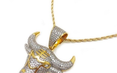 18Kt Gold Plated .69kt Lab Created Diamond Bulls Pendants On 18kt Gold Twist Necklace