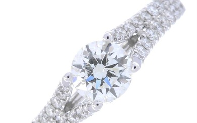 18ct gold diamond single-stone ring, with pave-set diamond sides