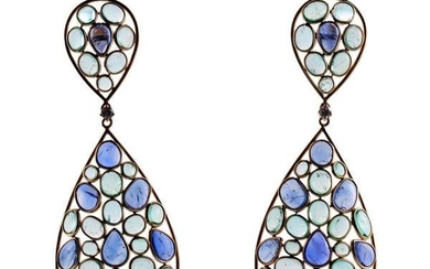 18k Gold Diamond Sapphire Emerald Drop Earrings