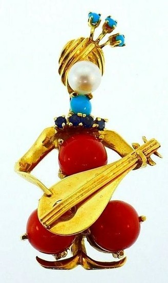 18k Yellow Gold Coral Turquoise Sapphire Pearl Tiffany