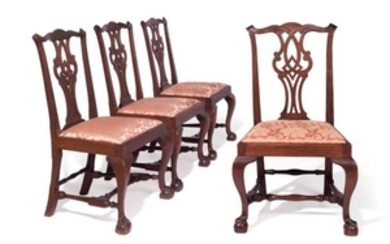 A SET OF FOUR CHIPPENDALE MAHOGANY SIDE CHAIRS, SALEM, MASSACHUSETTS, 1760-1780