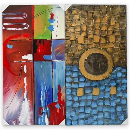 (2 pc) Abstract Mixed Media On Canvas Painting