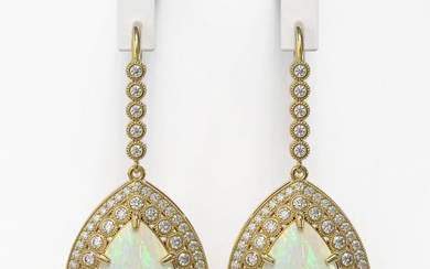 21.54 ctw Certified Opal & Diamond Victorian Earrings 14K Yellow Gold