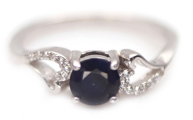 27$---Heated Blue Sapphire & Cubic zirconia 925 Sterling Silver Ring...