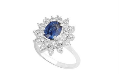 2.9 TCW SI/HI Diamond Blue Sapphire Ring 18kt white