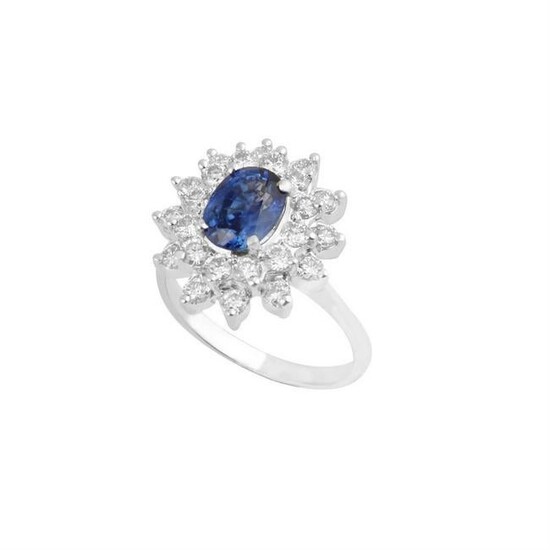 2.9 TCW SI/HI Diamond Blue Sapphire Ring 18kt white