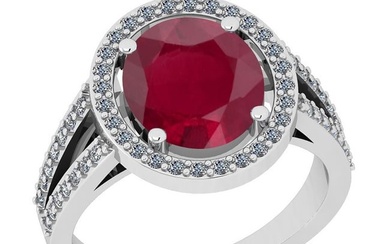 2.94 Ctw SI2/I1 Ruby And Diamond 14K White Gold Engagement Halo Ring