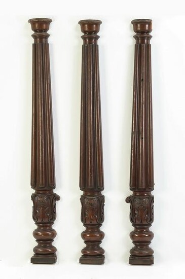 (3) Carved mahogany architectural pilasters, 47"h