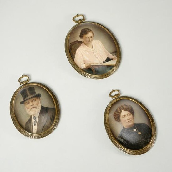 (3) Gilded Age portrait miniatures, signed