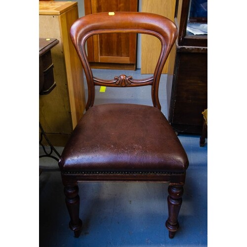 3 VICTORIAN MAHOGANY DINING CHAIRS + INLAID BEDROOM CHAIR + ...