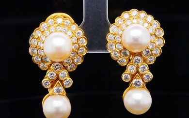 3.50ctw SI1-SI2/G-H Diamond, 9mm Pearl and 18K Ear Clips