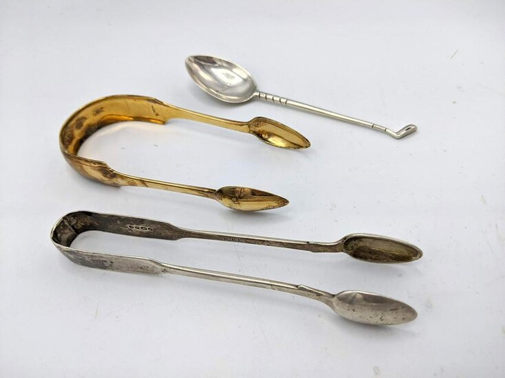 3pc sterling silver Tongs, spoon. Golf Putter Vintage