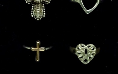 (6) Sterling Two Tone Rings- Crosses & Hearts