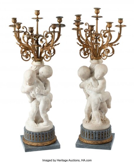 61090: A Pair of French Carrara Marble and Gilt Bronze