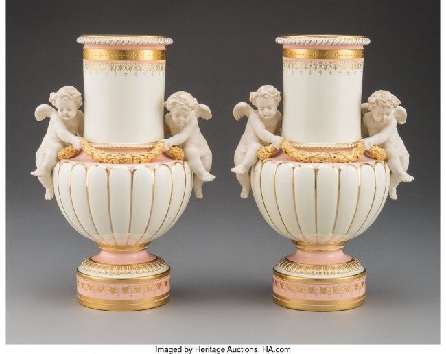 61090: A Pair of Mintons Partial Gilt Porcelain Vases f