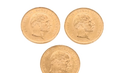 686328 Denmark. Three 20-kroner gold 1876 (3)