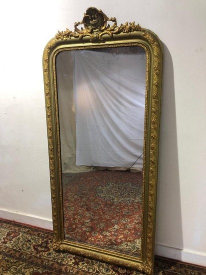 71" CARVED GILT WOOD AND GESSO FRENCH MIRROR
