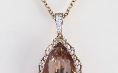 52ct Morganite, diamond, and 14k rose gold pendant