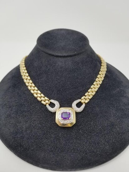 14K Gold Amethyst & Diamond Pendant Necklace