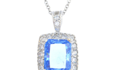 A 14ct gold synthetic spinel and cubic zirconia pendant, with chain.