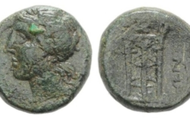 Bruttium, Rhegion, c. 260-215 BC. Æ (18mm, 5.67g, 6h). Laureate...