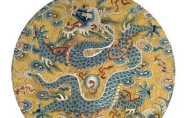 AN EMBROIDERED CLOUD AN DRAGON ON YELLOW BACKGROUND
