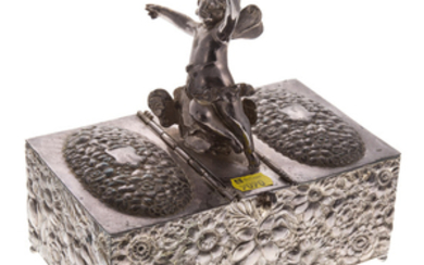 Repousse silver-plated figural two-section box