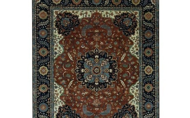Antiqued Heriz Re-creation Hand-Knotted Pure Wool Rug