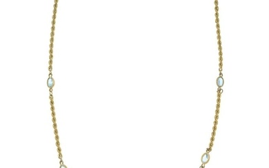 9ct gold rope-twist necklace, with blue topaz spacers