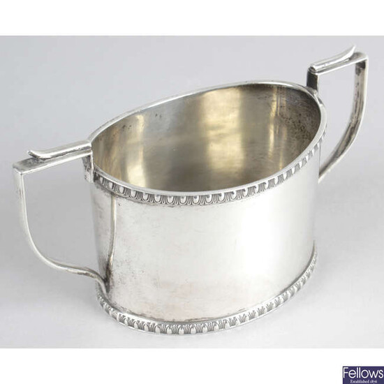 A 1930's silver twin-handled sugar bowl.