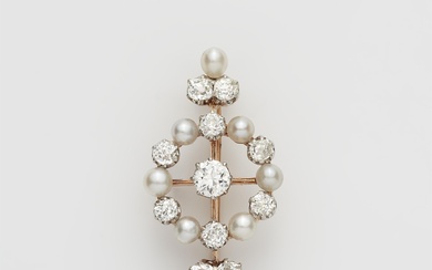 A Belle Epoque 14k gold pearl and diamond brooch.