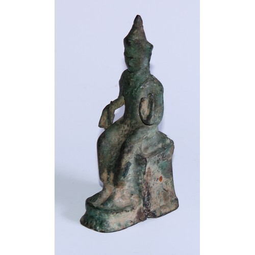 A Burmese or Thai bronze domestic shrine figure, Buddha enth...