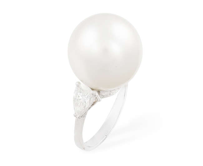 A CULTURED PEARL AND DIAMOND DRESS RING The...