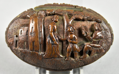 A Carved Nut Oval Snuff Box, 18th/19th Century, the lid...