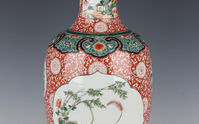 A Chinese famille verte porcelain vase, late Qing dynasty of shouldered tapering form with flared ne