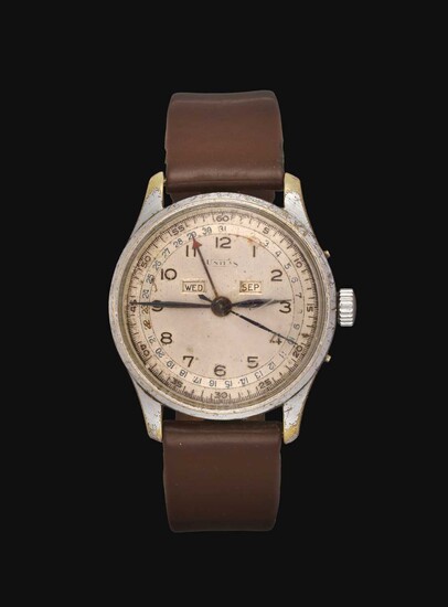 A Chrome Plated Triple Calendar Centre Seconds Wristwatch signed Unitas, circa 1945