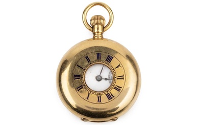 A Continental 18ct gold half hunter fob watch, the case...