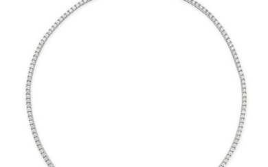 A DIAMOND LINE NECKLACE in 18ct white gold, set with a single row of round brilliant cut diamonds