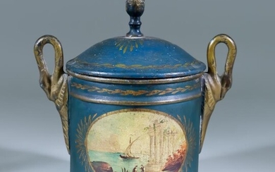 A Dutch Blue Painted Brass Tea Caddy, 19th Century,...
