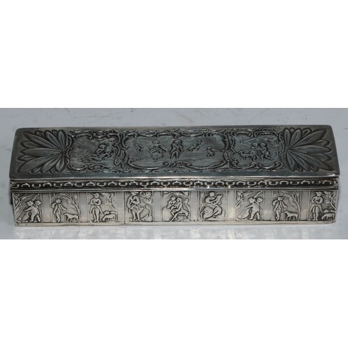 A Dutch silver rectangular tobacco box, chased with figures ...
